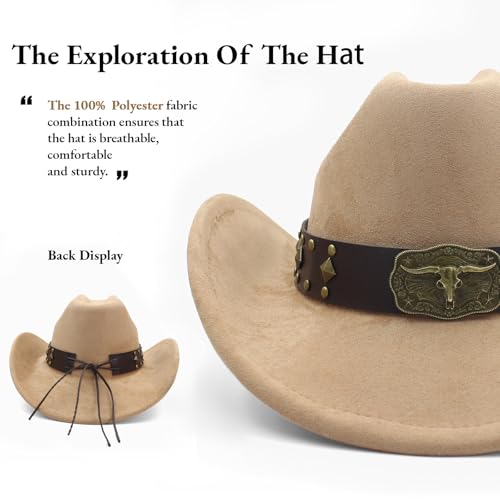 LIDHAY Cowboy Hat for Women Men with Shapeable Wide Brim Western Suede Hat for Cowboys and Cowgirls - color: Khaki