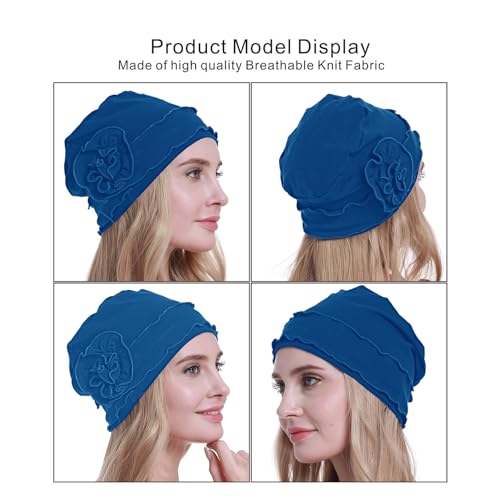 osvyo Chemo Headwear Turban Cap for Women - Cancer Beanie Hair Loss Sealed Packaging - color: Cotton Deep Sea Blue