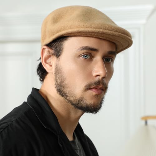 Wool Blend Mens Newsboy Caps, Classic Flat Cap Ivy Cabbie Gatsby Hat Winter Beret Hat for Men - color: Navy Blue