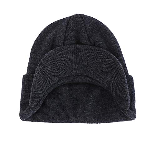 Home Prefer Men's Winter Beanie Hat with Brim Warm Double Knit Cuff Beanie Cap Watch Radar Hat - color: Grey