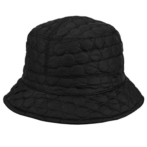 Foldable Water Repellent Quilted Rain Hat w/Adjustable Drawstring, Bucket Cap - color: Jet Black