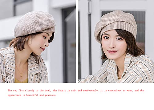 Women Winter Classic Beret Hat Newsboy Cap Painter Hats Houndstooth Beret Hats - color: Py06 Khaki