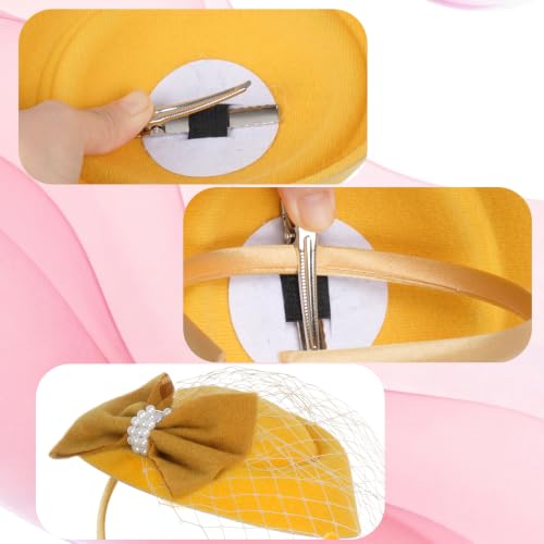 Fascinator Hat for Women Veil Fascinators Tea Party Wedding Retro Pillbox Hats for Cocktail Dresses Accessories - color: Yellow