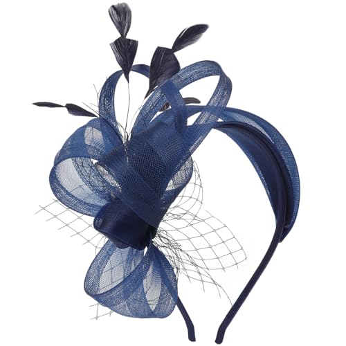 DRESHOW Fascinators Hats for Women Tea Party Hat Vintage Derby Pillbox Kentucky Hat Church Cocktail Headwear - color: 1 Pack Fascinator Headband: Navy