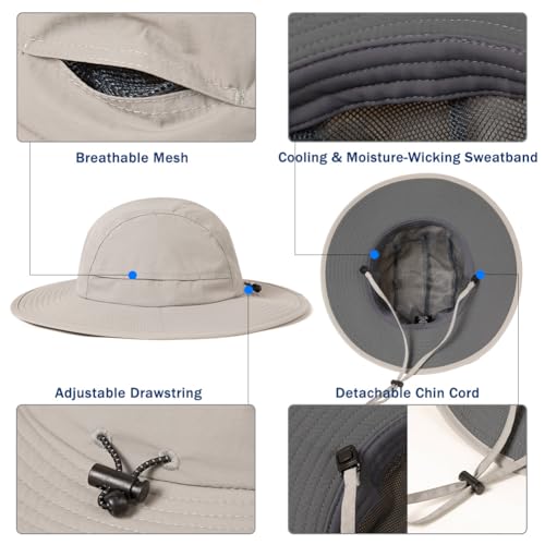 XL/XXL Waterproof Mens Sun Hat Wide Brim UPF 50+ Bucket Hat - color: Light Grey, size: X-Large