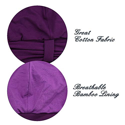 Alnorm Breathable Cotton Hat and Scarf Set Chemo Headwear for Women - color: Purple Floral