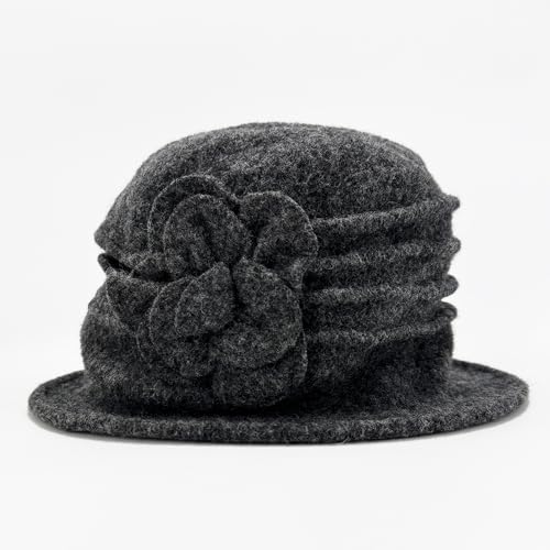 YING LAN Women Beret Hat Cloche Bucket Hat Vintage Floral Wool Classic Winter Hat 1920s - color: B-dark Gray