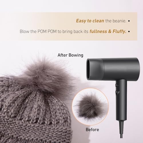 TOP-EX Winter Wool Slouchy Beanie for Women, Warm Faux Fur Pom Hat - color: Grey_fleece Lined