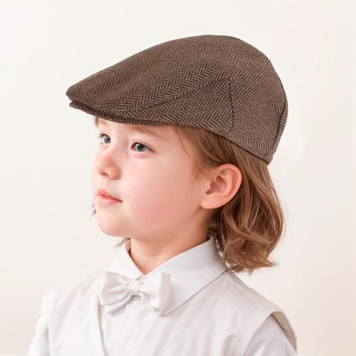 Toddler Boys Vintage Newsboy Cap Kids Tweed Ivy Drivers Flat Cap Infant Beret Hat - color: Brown, size: 6-12 Months