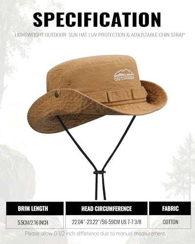 Clakllie Sun Hats for Women Men UV Protection Boonie Hats Summer Safari Jungle Hat Fishing Beach Hats UPF 50+ Camping Hats - color: S-dfh03-khaki