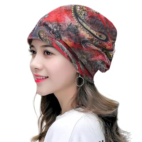 XYIYI Womens Chemo Headwear Hats Cotton Slouchy Beanie Cap Scarf - color: 2pcs Flower Brown Red