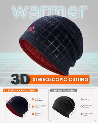 Winter Beanie Hat Scarf for Men Women Knit Thick Fleece Lined Warm Windproof Ski Skull Cap Neck Warmer Gaiter Face Scarf Set - color: Red+deep Blue