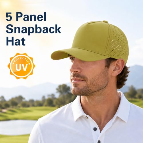 5 Panel Baseball Cap Quick Dry Mesh Snapback Hat for Women Men - color: Mustardgreen