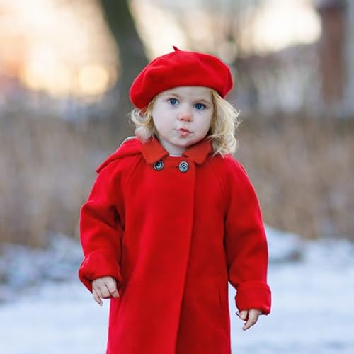 Wheebo Berets for Kids Wool French Beret Hats Artist Painter Hats for Little Girls Boys Solid Color Style - color: Red