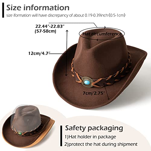 Western Cowboy Hat Felt Wide Brim Women Men Cowgirl Hats - color: Zh Group-coffee+camel