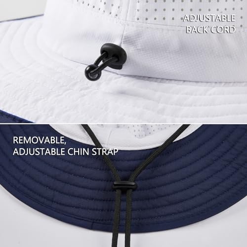 BASSDASH UPF 50+ Water-Resistant Fishing Bucket Hat with Laser Perforated Mesh Adjustable for Men Women Outdoor Hiking - color: White