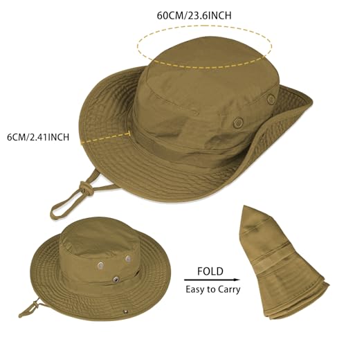 Rosoz Sun Hats for Men Women Bucket Hat UPF Protection Wide Brim Boonie Hat - color: 1pack-brown