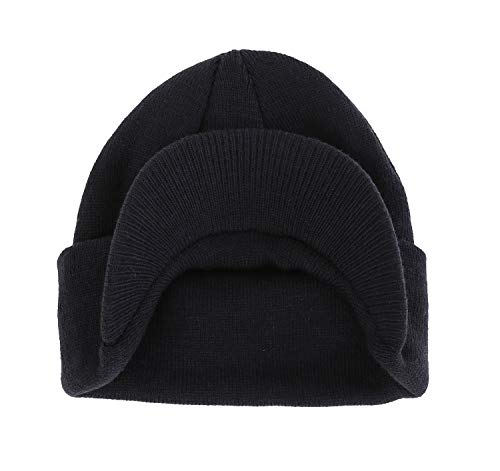 Home Prefer Men's Winter Beanie Hat with Brim Warm Double Knit Cuff Beanie Cap Watch Radar Hat - color: Navy Blue