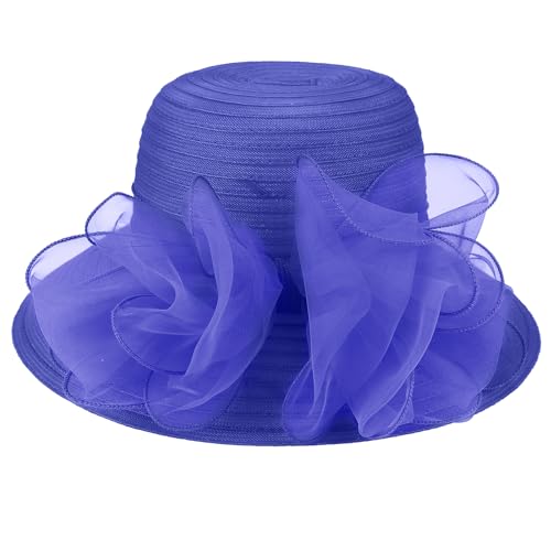 DRESHOW Lady Derby Dress Church Bowler Cloche Hat Bowknot Organza Bridal Cap for Wedding - color: 1 Pack Bowler Hat: Sapphire Blue
