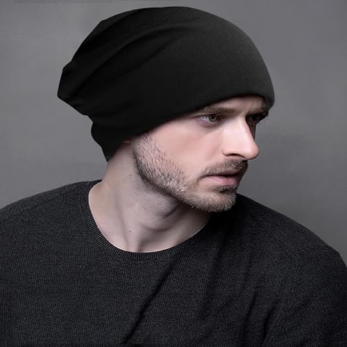 Utaly Soft Slouchy Chemo Beanie for Women Breathable Stretchy Skull Cap for Cancer Hair Loss Patients Sleep Wear - color: Black