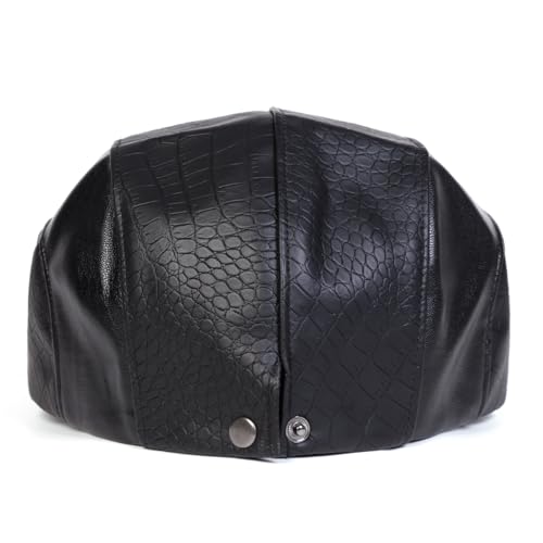 Newsboy Cap for Men, Flat Cap, PU Leather Hat - color: Spliced| Black