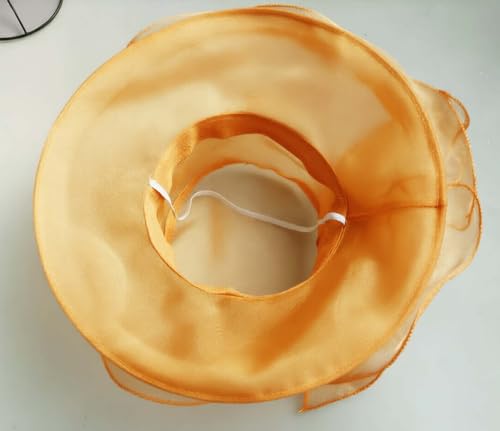 Organza Fascinator Hat - Women’s Wide Brim Church Bridal Tea Party Wedding Hat - color: 02a-orange