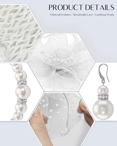Fascinators Hat for Women Tea Party Fascinator Headband with Gloves Tea Party Accessories for Ladies - color: White