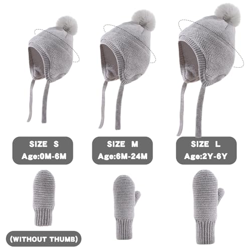 JANGANNSA Basic Winter Baby Boy Beanie Pompom Knit Girl Hat Kid Earflap Cap - color: Gray Pompom Hat, size: 6-24 Months