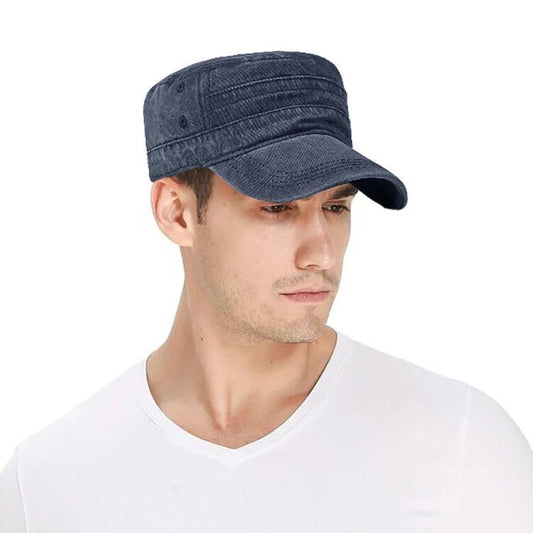 XYIYI Retro Washed Military Caps Cotton Cadet Army Caps Vintage Flat Top Cap - color: Navy Blue