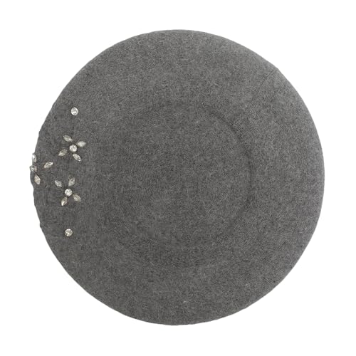 ZLYC Women French Beret Hat Reversible Solid Color Mosaic Warm Artist Cap - color: Embroidered Flower Vine Gray
