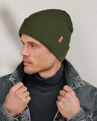 FURTALK Mens Winter Fleece Lined Knit Cuffed Beanie - color: Green