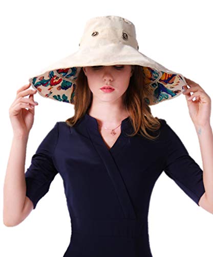 iHomey Packable Shapeable Extra Large Brim Floppy Sun Hat Reversible UPF 50+ Beach Sun Bucket Hat - color: Beige
