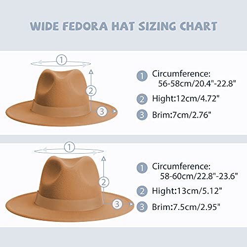Womens & Mens Fedora Hats, Wide Brim Fedora Hats for Women Men - color: Bo-camel/Wine-camel, size: Small-Medium