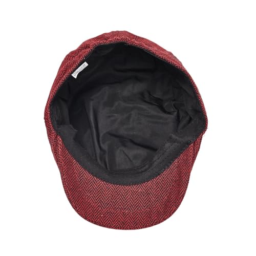 Gatsby Newsboy Hat Men Women Classic Herringbone 8 Panel Trendy Tweeb Flat Cap - color: Burgundy