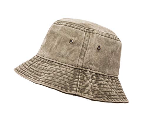 Bucket Hat, Wide Brim Washed Denim Cotton Outdoor Sun Hat Flat Top Cap for Fishing Hiking Beach Sports - color: Khaki