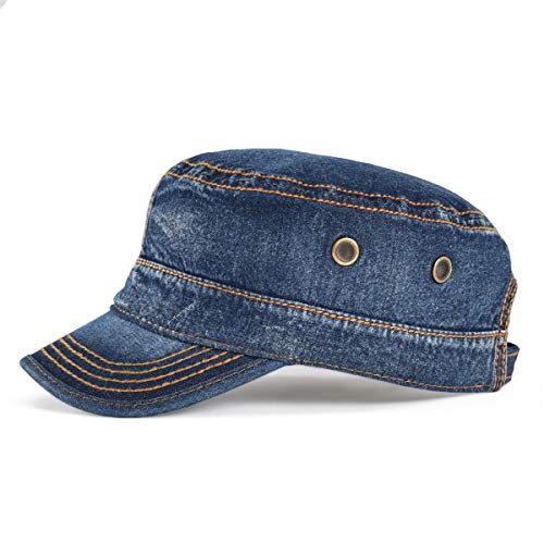 VOBOOM Men Washed Cotton Cadet Army Cap Vintage Flat Hat - color: Denim Dark Blue