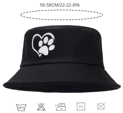 Bucket Hat Beach Sun Hat Fishing Hat for Women Men, Summer Outdoor Travel Packable Fisherman Hat - color: Heart Dog Paw Black