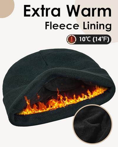 Century Star Men's Fleece-Lined Beanie Winter Knit Hat - Stretchable, Warm, Windproof, Unisex Cuffed Ski Cap for Sports - color: Navy