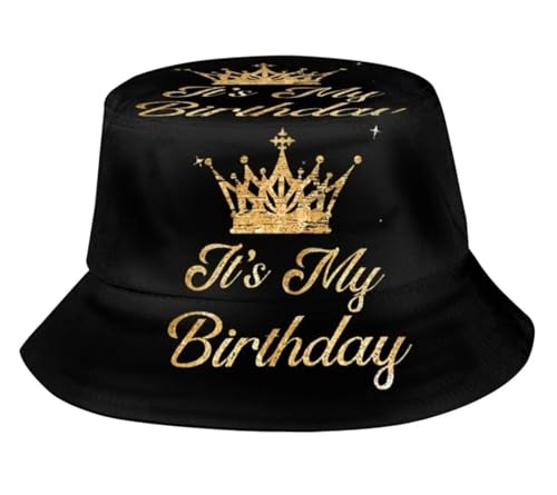 Bucket Hat for Women Men Reversible Print Sun Cap Beach Hats, Hot Summer Outdoor Travel Packable Fisherman Cap - color: Birthday Black