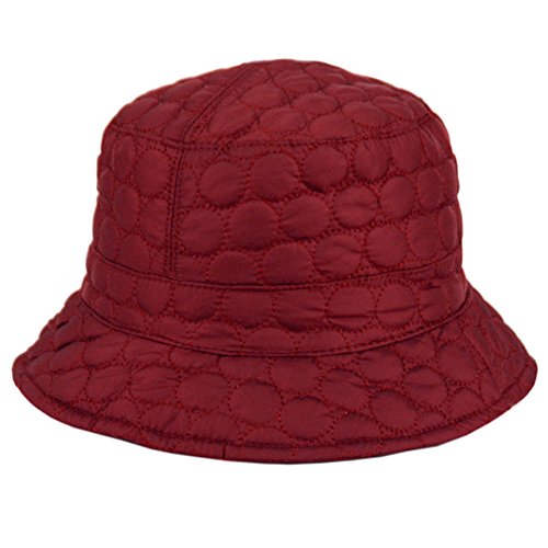 Foldable Water Repellent Quilted Rain Hat w/Adjustable Drawstring, Bucket Cap - color: Burgundy
