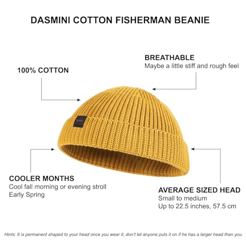 Fisherman Beanie Hats for Men Women,Knit Trawler Skull Cap,Watch Cap,Spring Fall Winter Warm Short Hats - color: (Cotton)-mustard-m