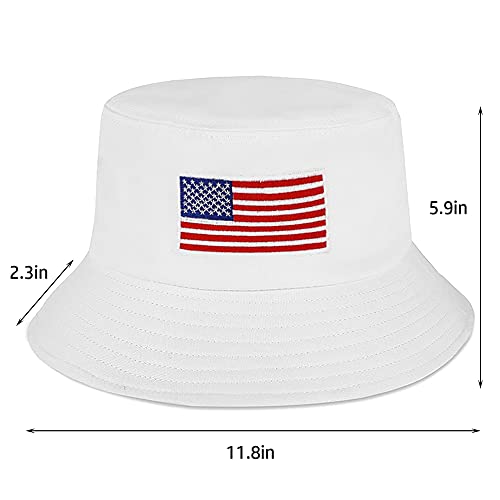 XYIYI Fashion Embroidery Bucket Hat Cotton Beach Fisherman Hats for Women Girls - color: American Flag White