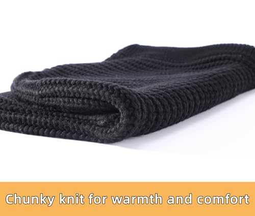 Connectyle Knit Hooded Scarf Hat Pullover Balaclava Beanie Skull Cap with Drawstring Neck Gaiter Hood Winter Hats for Women - color: Black