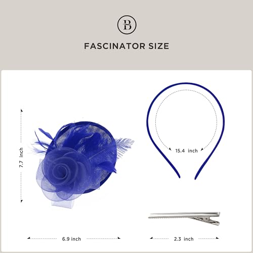 BABEYOND Fascinators Hats for Women Tea Party Mesh Flower Pillbox Derby Hat - color: Royal Blue