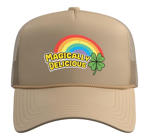 St Patricks Day Magically Delicious Saint Paddys Men Women Trucker Hat with Adjustable Mesh Back - color: Khaki