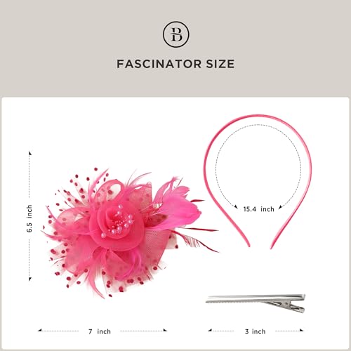 BABEYOND Fascinators Hats for Women Tea Party Flower Tulle Bead Derby Hat - color: Hot Pink