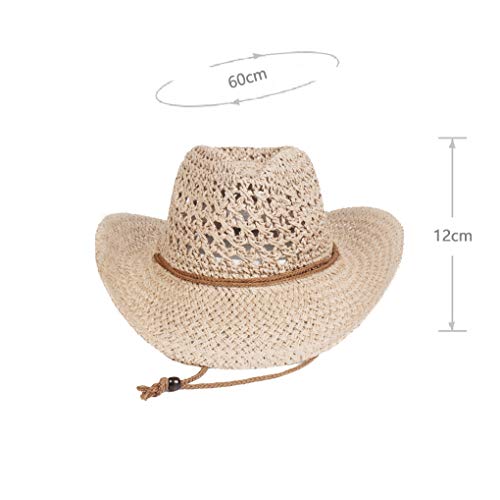 Straw Hat Women Men Cowboy Hats Beach Floppy Sun Hats Brim Summer Sunhat Bush Sombrero Travel Cowgirl Hat Costume - color: Beige