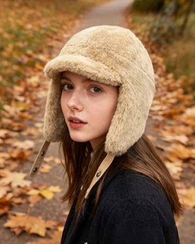 Clakllie Snow Trapper Trooper Hat with Ear Flap for Skiing Women's Ushanka Warm Winter Hat - color: Cdus-dpl2-khaki