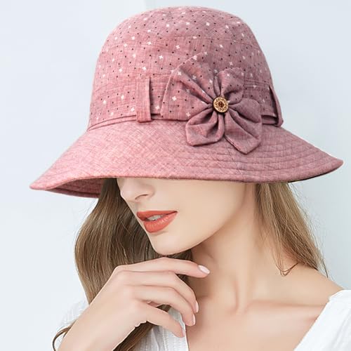 Floral Fedora Bucket Hats Vintage Cloche Bowler Hat for Women - color: Dark Red