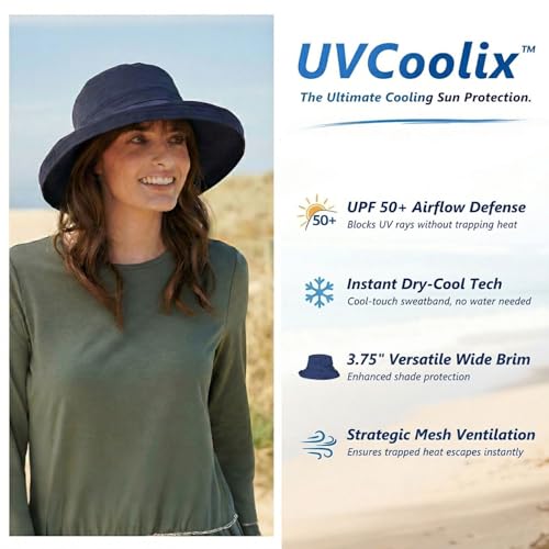 TOP-EX UVCoolix Women's UPF 50+ Wide Brim Cooling Sun Hat - color: Navy, size: X-Large